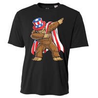 Dabbing Bigfoot 4th Of July Sasquatch American Flag Cooling Performance Crew T-Shirt