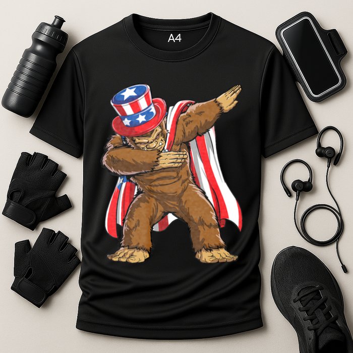 Dabbing Bigfoot 4th Of July Sasquatch American Flag Performance Shirt