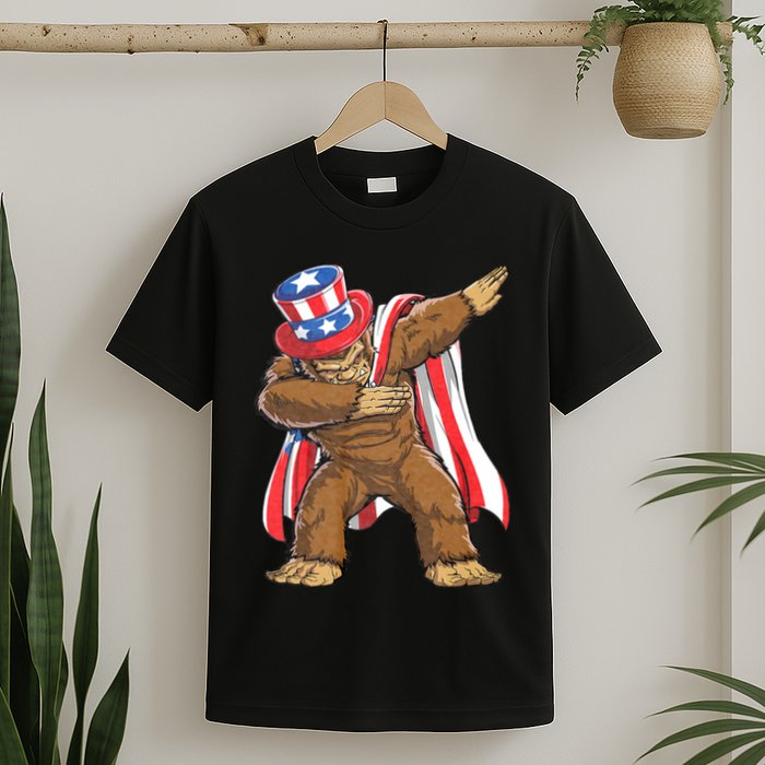 Dabbing Bigfoot 4th Of July Sasquatch American Flag T-Shirt