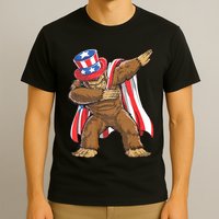 Dabbing Bigfoot 4th Of July Sasquatch American Flag T-Shirt