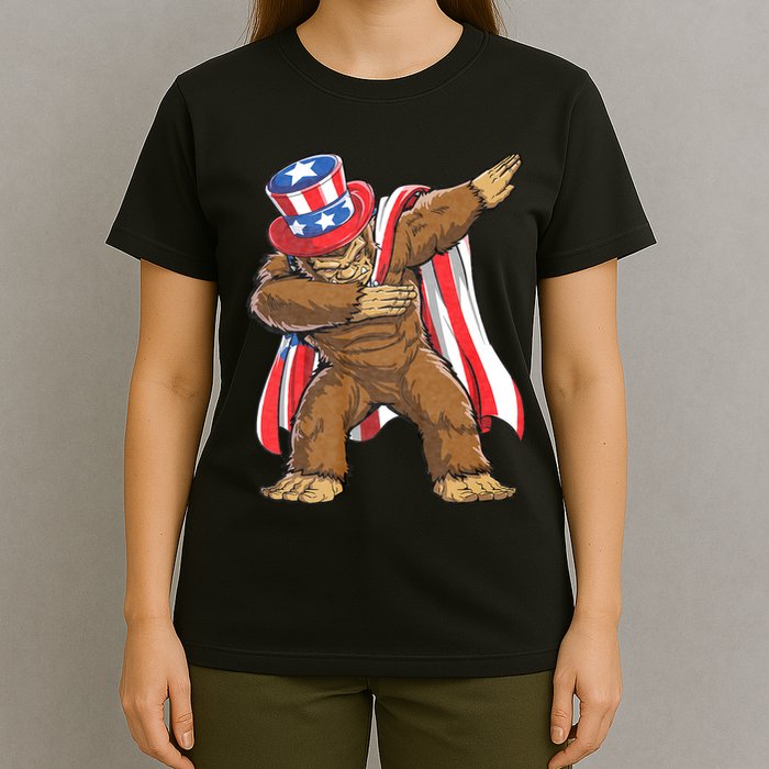 Dabbing Bigfoot 4th Of July Sasquatch American Flag T-Shirt
