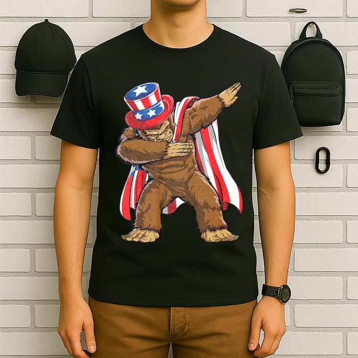 Dabbing Bigfoot 4th Of July Sasquatch American Flag T-Shirt