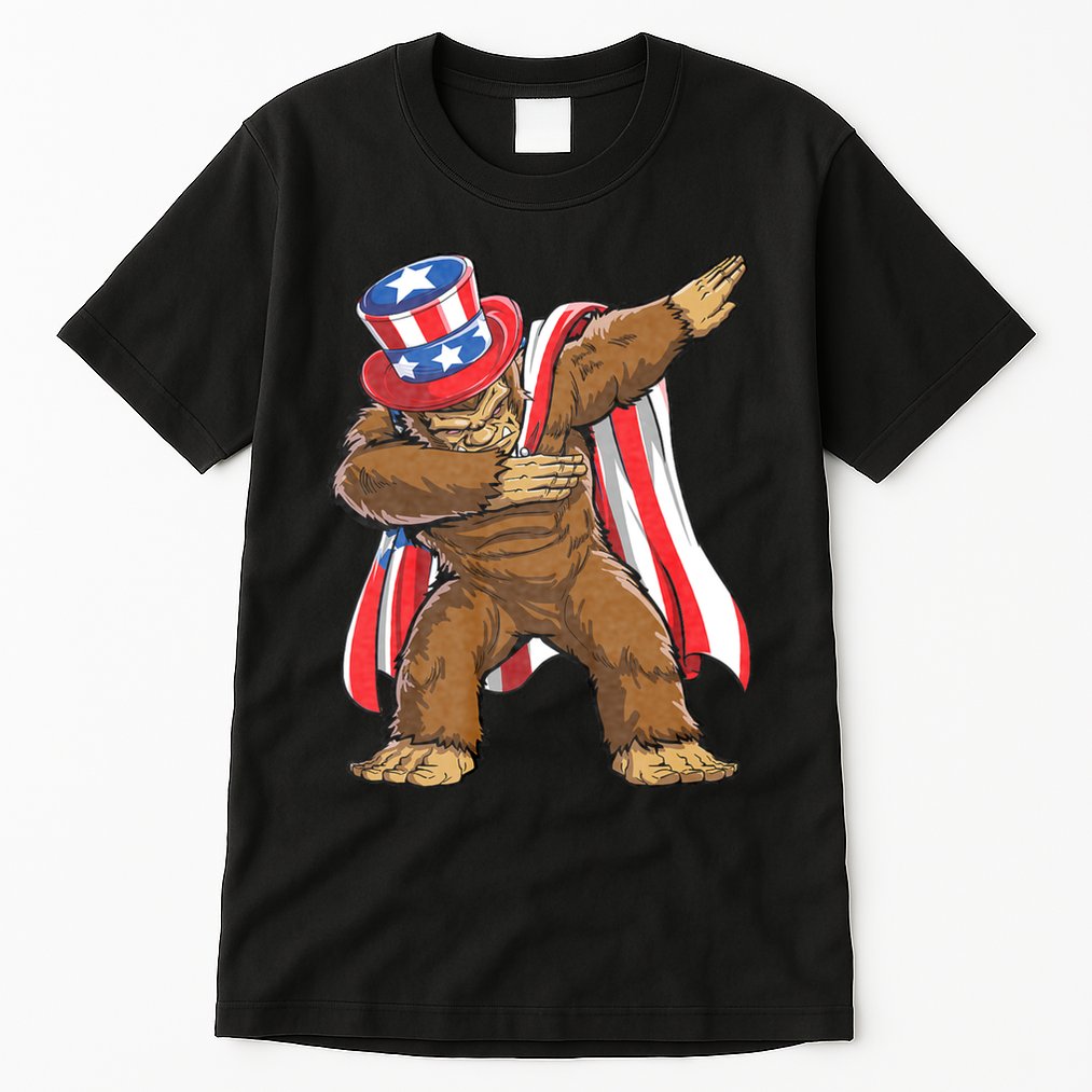 Dabbing Bigfoot 4th Of July Sasquatch American Flag Tall T-Shirt