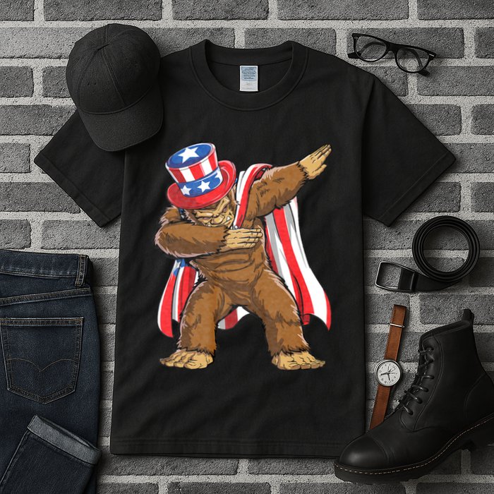 Dabbing Bigfoot 4th Of July Sasquatch American Flag Tall T-Shirt