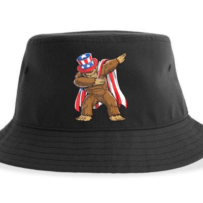 Dabbing Bigfoot 4th Of July Sasquatch American Flag Sustainable Bucket Hat
