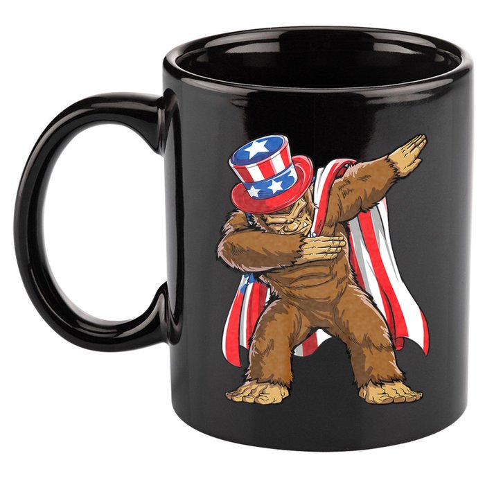 Dabbing Bigfoot 4th Of July Sasquatch American Flag 11oz C Handle Ceramic Mug