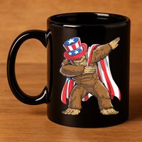 Dabbing Bigfoot 4th Of July Sasquatch American Flag 11oz C Handle Ceramic Mug