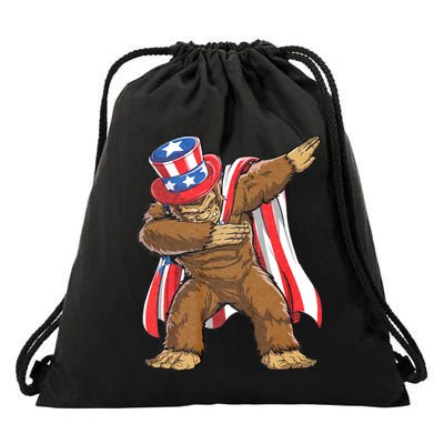 Dabbing Bigfoot 4th Of July Sasquatch American Flag Drawstring Bag