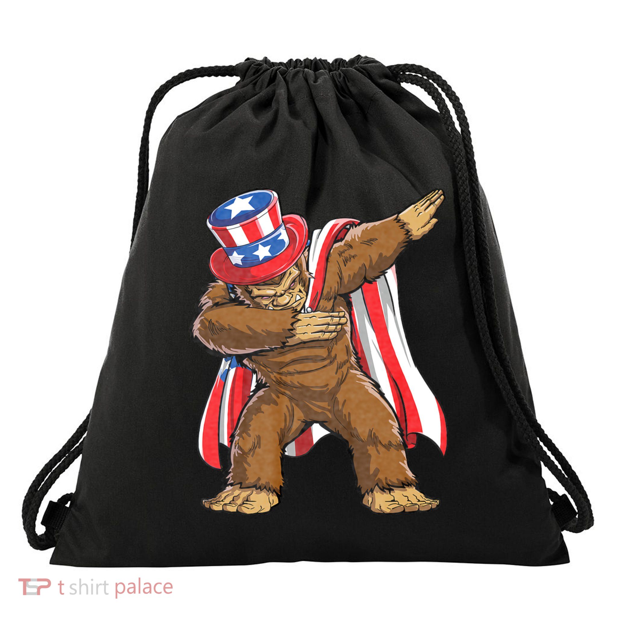 Dabbing Bigfoot 4th Of July Sasquatch American Flag Drawstring Bag