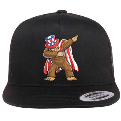 Dabbing Bigfoot 4th Of July Sasquatch American Flag Flatbill Hat