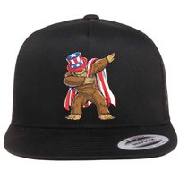 Dabbing Bigfoot 4th Of July Sasquatch American Flag Flatbill Hat
