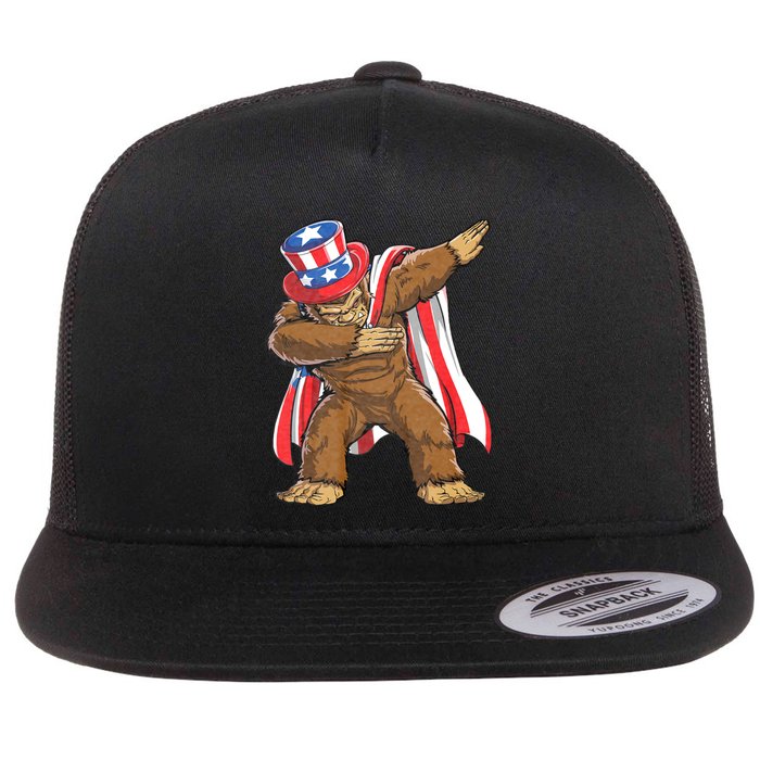 Dabbing Bigfoot 4th Of July Sasquatch American Flag Flatbill Hat