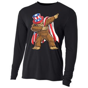 Dabbing Bigfoot 4th Of July Sasquatch American Flag Cooling Performance Long Sleeve Crew