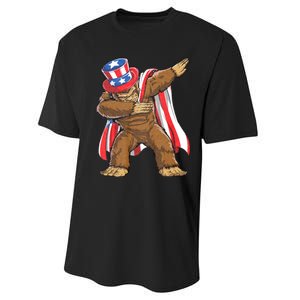 Dabbing Bigfoot 4th Of July Sasquatch American Flag Performance Sprint T-Shirt