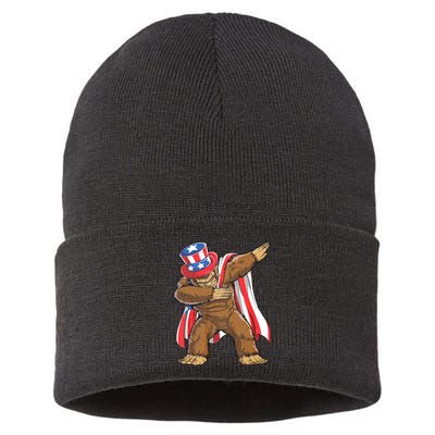 Dabbing Bigfoot 4th Of July Sasquatch American Flag Sustainable Knit Beanie