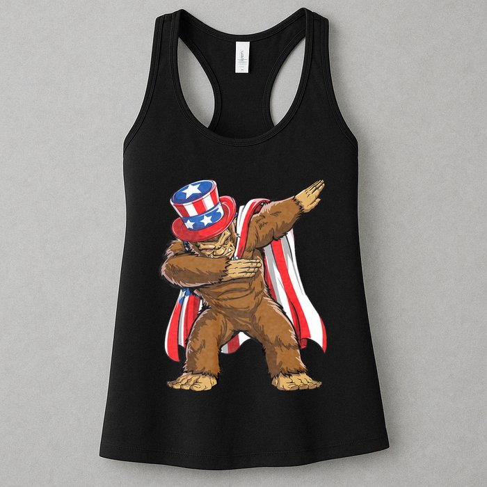 Dabbing Bigfoot 4th Of July Sasquatch American Flag Womens Tank Top