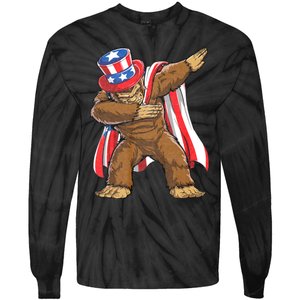 Dabbing Bigfoot 4th Of July Sasquatch American Flag Tie-Dye Long Sleeve Shirt