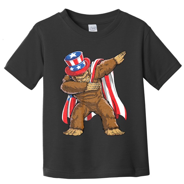 Dabbing Bigfoot 4th Of July Sasquatch American Flag Toddler T-Shirt