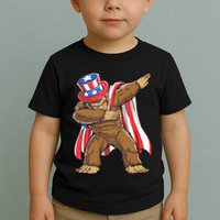 Dabbing Bigfoot 4th Of July Sasquatch American Flag Toddler T-Shirt