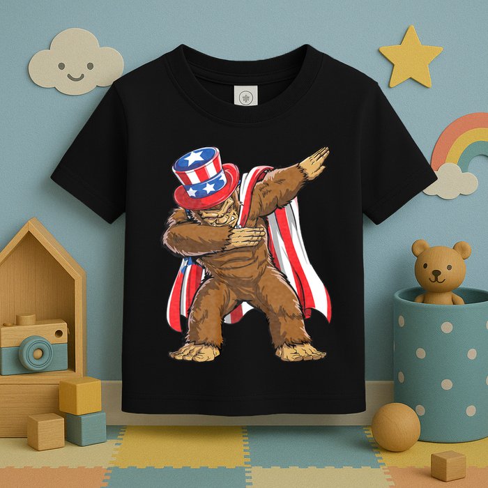 Dabbing Bigfoot 4th Of July Sasquatch American Flag Toddler T-Shirt