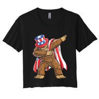 Dabbing Bigfoot 4th Of July Sasquatch American Flag Crop Top