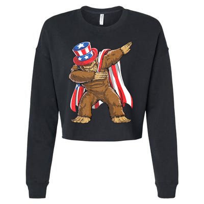 Dabbing Bigfoot 4th Of July Sasquatch American Flag Cropped Pullover Crew