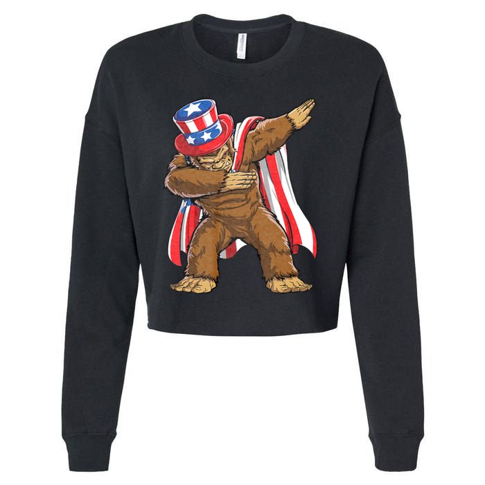 Dabbing Bigfoot 4th Of July Sasquatch American Flag Cropped Pullover Crew