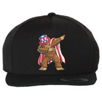 Dabbing Bigfoot 4th Of July Sasquatch American Flag Wool Snapback Cap