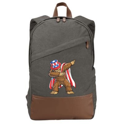 Dabbing Bigfoot 4th Of July Sasquatch American Flag Cotton Canvas Backpack