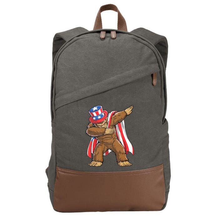 Dabbing Bigfoot 4th Of July Sasquatch American Flag Cotton Canvas Backpack