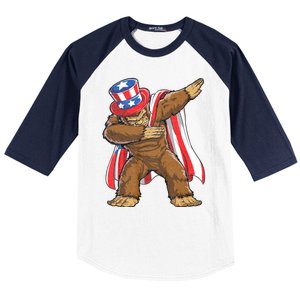 Dabbing Bigfoot 4th Of July Sasquatch American Flag Baseball Sleeve Shirt