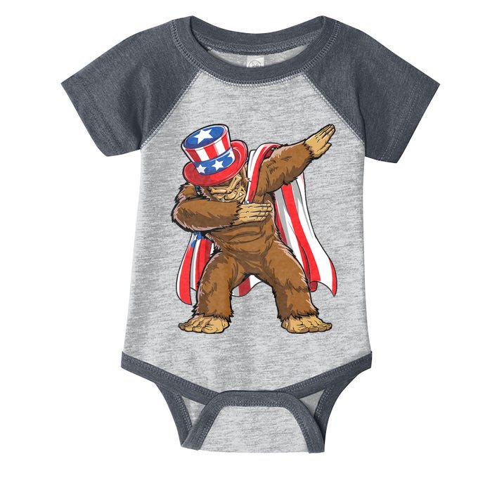 Dabbing Bigfoot 4th Of July Sasquatch American Flag Infant Baby Jersey Bodysuit