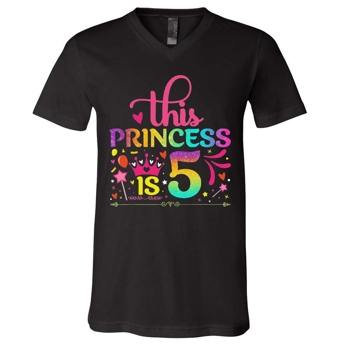 Daughter Birthday 5 Years Old Princess Girl 5th B Day Funny V-Neck T-Shirt