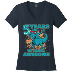 Dinosaur Birthday 5 Year Old Boy | Birthday Boy Women's V-Neck T-Shirt