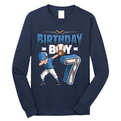 Dabbing Boy 7 Year Old Baseball Player 7th Birthday Party Long Sleeve Shirt