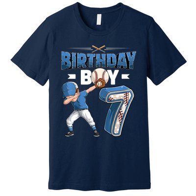 Dabbing Boy 7 Year Old Baseball Player 7th Birthday Party Premium T-Shirt