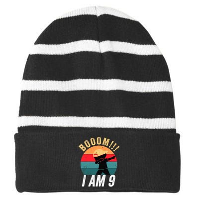 Dabbing Birthday 9 Years Old Birthday Outfit Boy Gift Striped Beanie with Solid Band