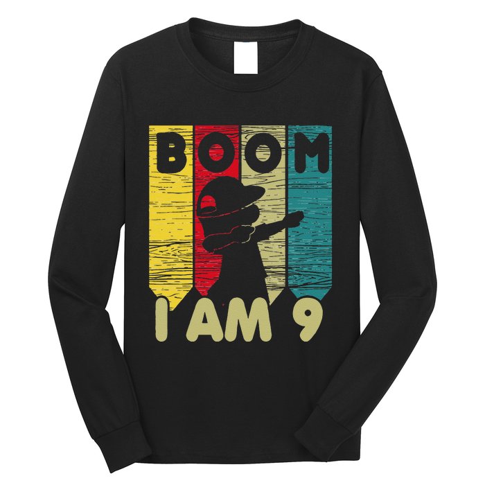 Dabbing Birthday 9 Years Old Birthday Outfit Cute Long Sleeve Shirt