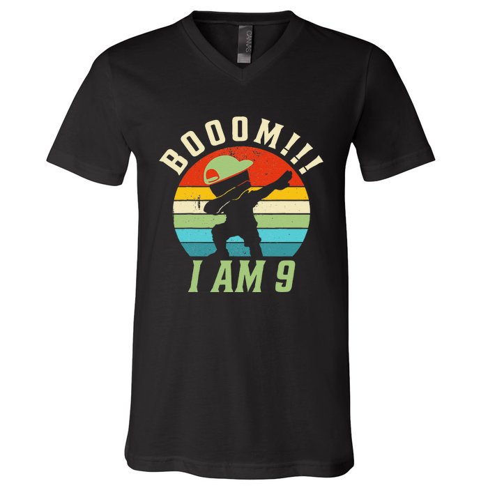 Dabbing Birthday 9 Years Old Birthday Outfit V-Neck T-Shirt