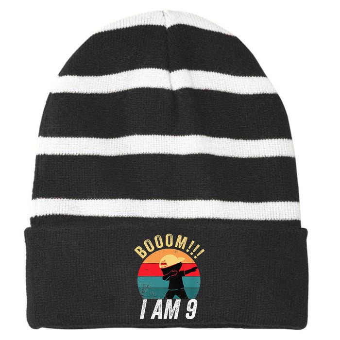 Dabbing Birthday 9 Years Old Birthday Outfits Gift Striped Beanie with Solid Band