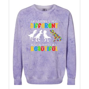 Different Beautiful Autism Awareness Puzzle Piece T Rex Colorblast Crewneck Sweatshirt