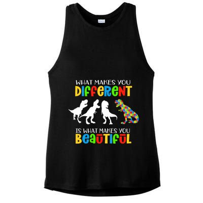 Different Beautiful Autism Awareness Puzzle Piece T Rex Ladies PosiCharge Tri-Blend Wicking Tank