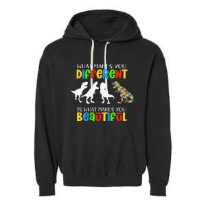 Different Beautiful Autism Awareness Puzzle Piece T Rex Garment-Dyed Fleece Hoodie