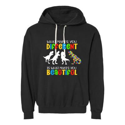 Different Beautiful Autism Awareness Puzzle Piece T Rex Garment-Dyed Fleece Hoodie