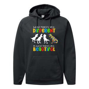 Different Beautiful Autism Awareness Puzzle Piece T Rex Performance Fleece Hoodie