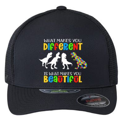 Different Beautiful Autism Awareness Puzzle Piece T Rex Flexfit Unipanel Trucker Cap