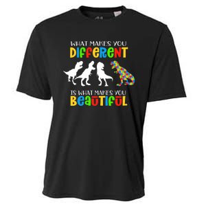 Different Beautiful Autism Awareness Puzzle Piece T Rex Cooling Performance Crew T-Shirt