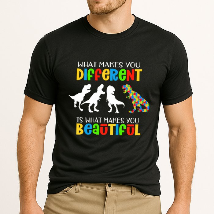 Different Beautiful Autism Awareness Puzzle Piece T Rex Performance Shirt