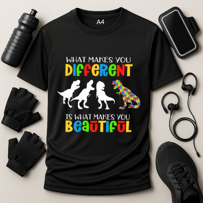 Different Beautiful Autism Awareness Puzzle Piece T Rex Performance Shirt