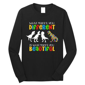 Different Beautiful Autism Awareness Puzzle Piece T Rex Long Sleeve Shirt